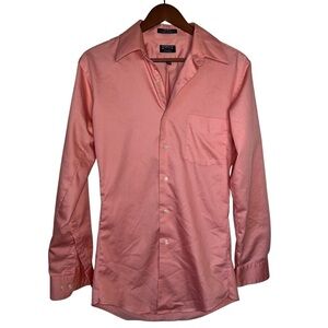 Arrow Men’s Wrinkle Free Pink Sateen Fitted Dress Shirt Size 15 1/2 32/33 Medium